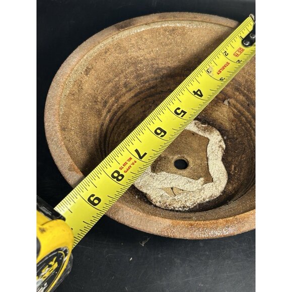 Vintage 1970s Hand Thrown Stoneware Stripe Earth-tone Planter Pot Bowl 9" x 3.5" - Picture 7 of 9